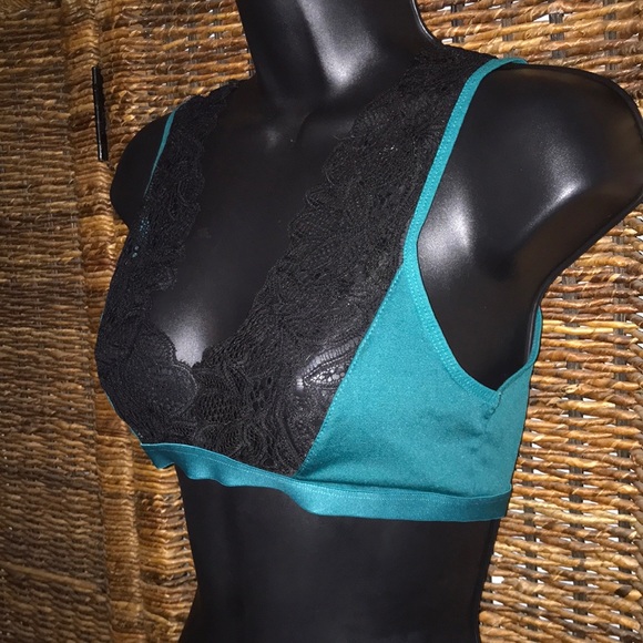 Teal with Black Lace Bralet - Picture 2 of 7